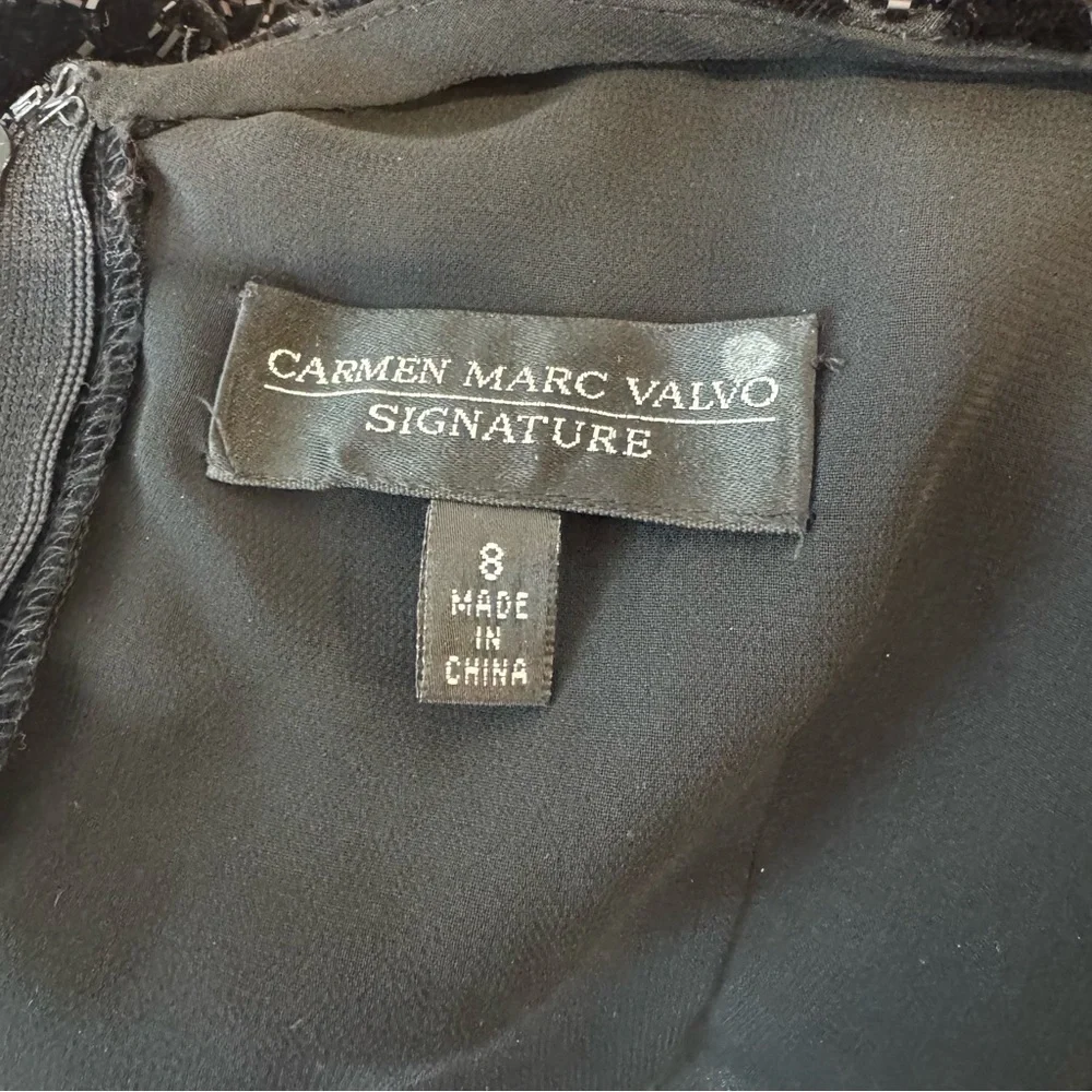 SILK Carmen Marc Valvo Signature Black Sequin skirt set vintage 8